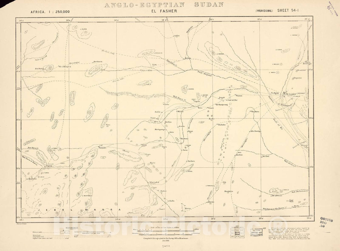 Historic 1909 Map - Sudan 1:250,000 - El Fasher Sheet 54-I Jan 1916 - Anglo-Egyptian Sudan