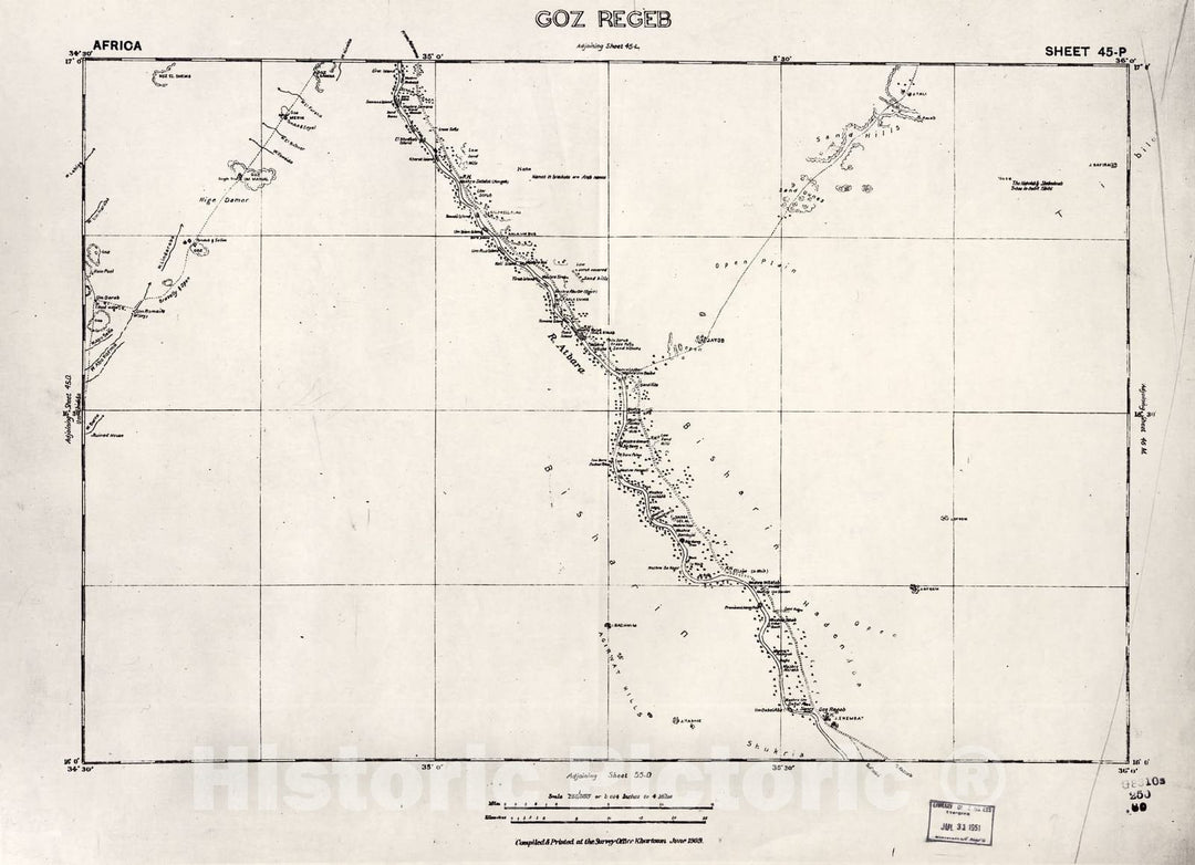 Historic 1909 Map - Sudan 1:250,000 - Goz Regeb Sheet 45-P Jun 1909 - Anglo-Egyptian Sudan