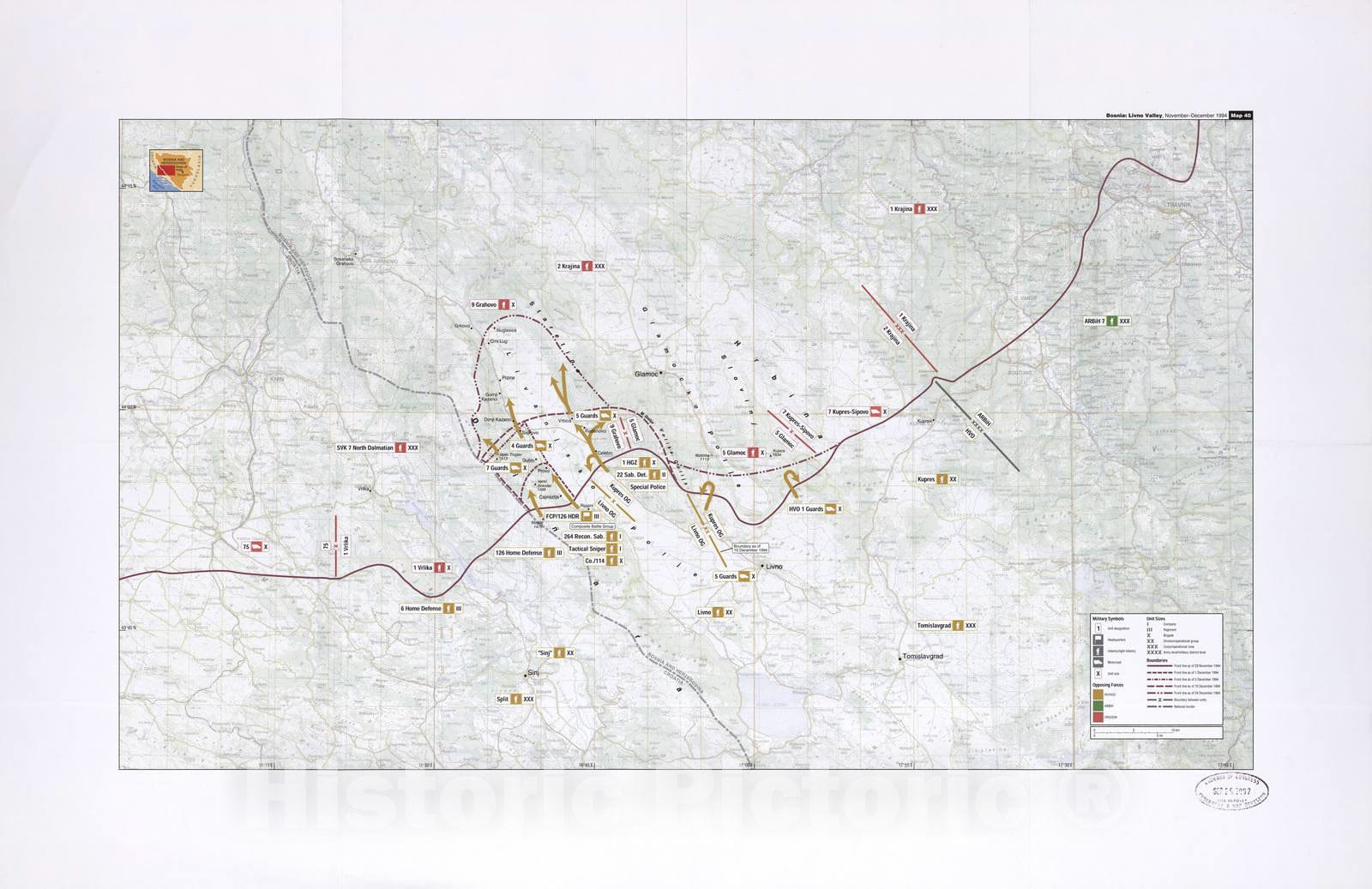 Historic 2002 Map - Balkan battlegrounds - Bosnia: Livno Valley, November-December 1994