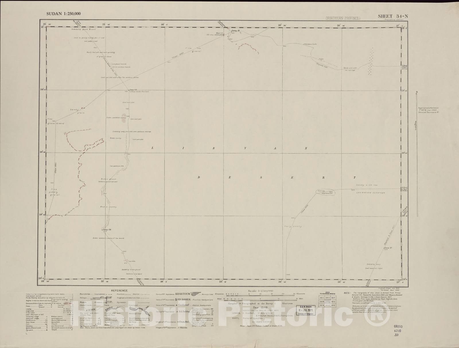 Historic 1909 Map - Sudan 1:250,000 - No Title 34-N Dec 1942 - Anglo-Egyptian Sudan