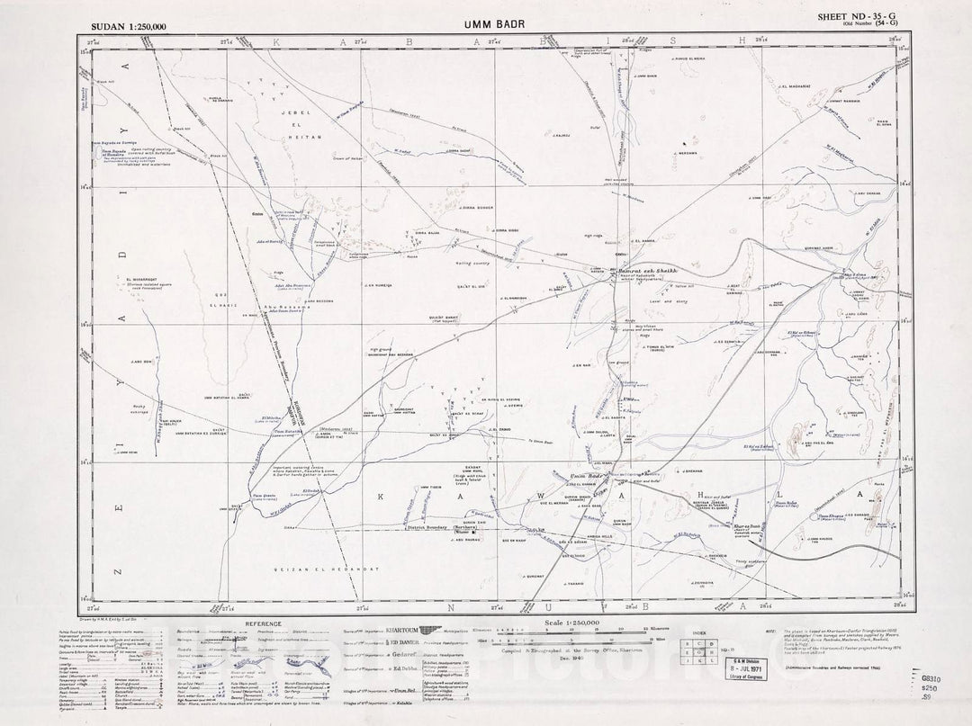 Historic 1909 Map - Sudan 1:250,000 - UMM Badr Sheet ND-35-G (Old Number 54-G) Dec 1940 - Anglo-Egyptian Sudan