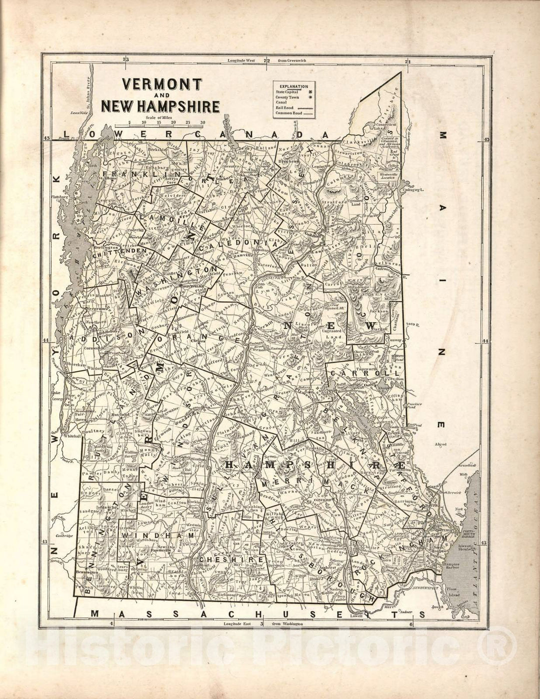 Historic 1842 Map - Morse's North American Atlas. - Vermont & New Hampshire - Morse's cerographic maps