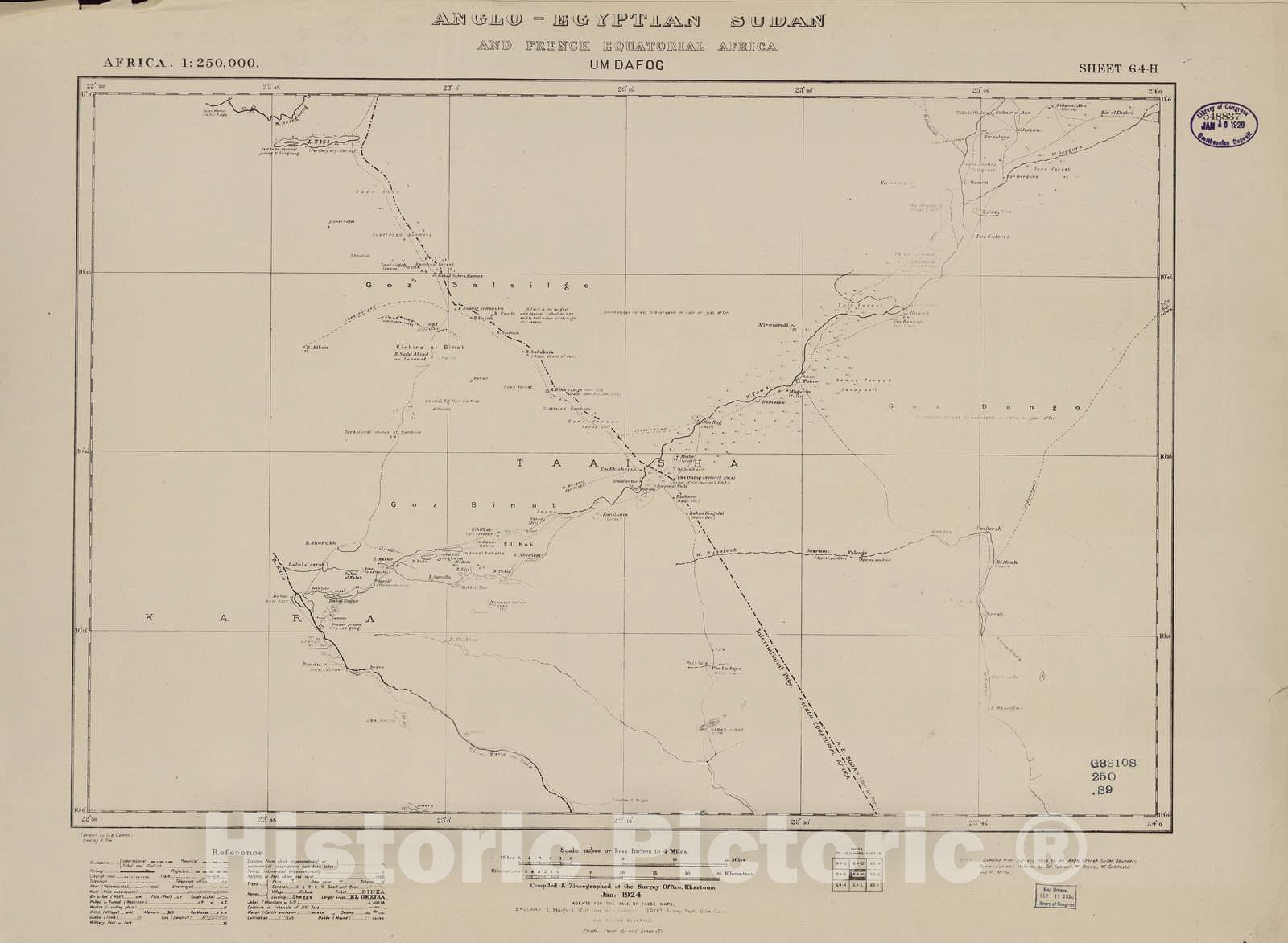 Historic 1909 Map - Sudan 1:250,000 - Um Dafog Sheet 64-H Jan 1924 - Anglo-Egyptian Sudan