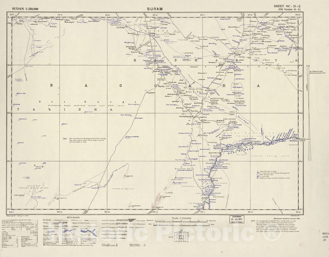 Historic 1909 Map - Sudan 1:250,000 - Buram Sheet NC-35-E (Old Number 65-E; No Month) 1968 - Anglo-Egyptian Sudan