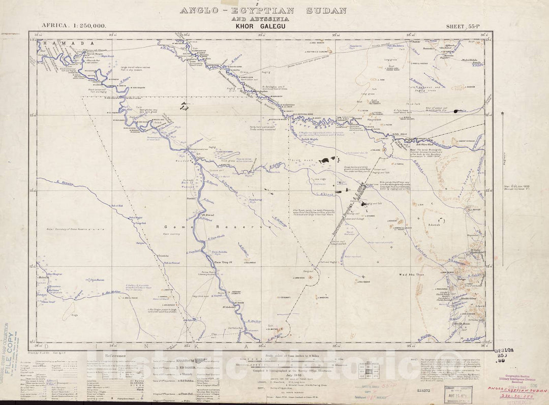 Historic 1909 Map - Sudan 1:250,000 - Khor Galegu Sheet 55-P Jul 1938 - Anglo-Egyptian Sudan