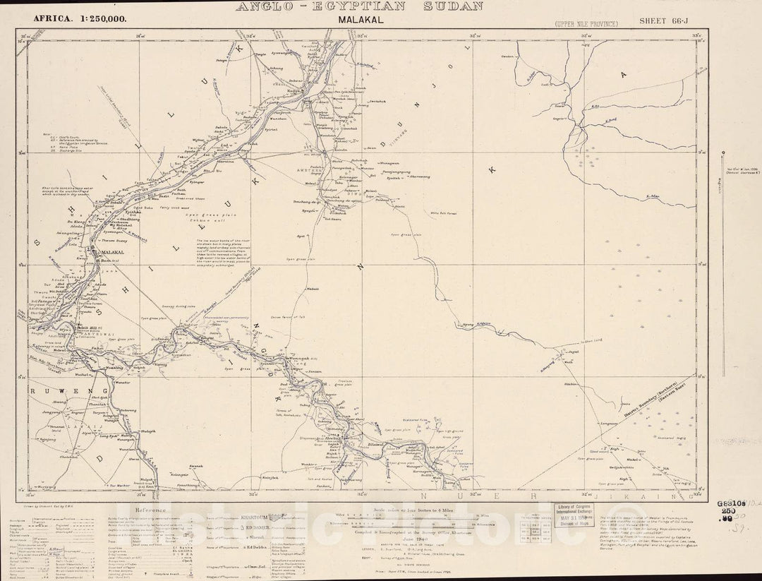 Historic 1909 Map - Sudan 1:250,000 - Malakal Sheet 66-J Jun 1940 - Anglo-Egyptian Sudan