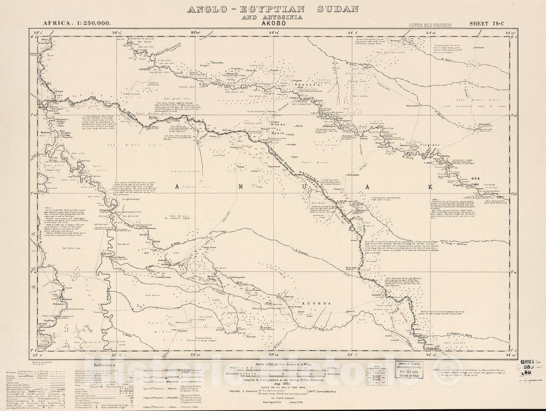 Historic 1909 Map - Sudan 1:250,000 - Akobo Sheet 78-C Aug 1932 - Anglo-Egyptian Sudan