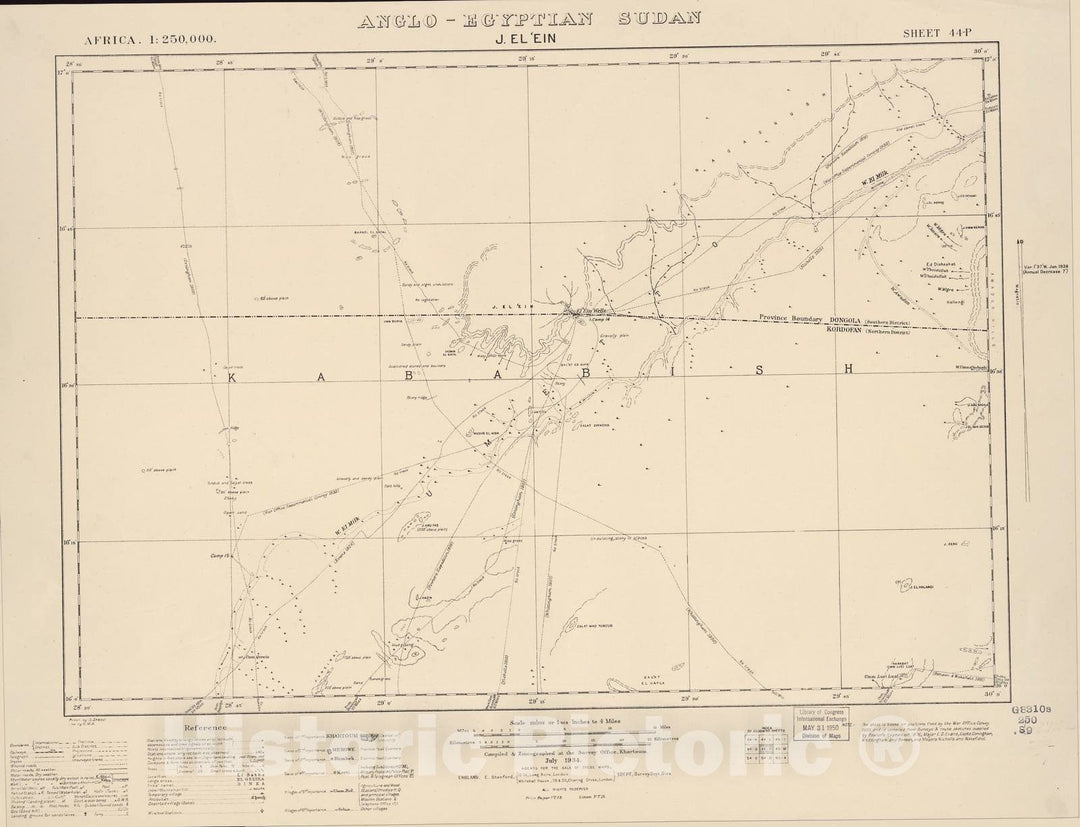 Historic 1909 Map - Sudan 1:250,000 - J. El'ein Sheet 44-P Jul 1934 - Anglo-Egyptian Sudan