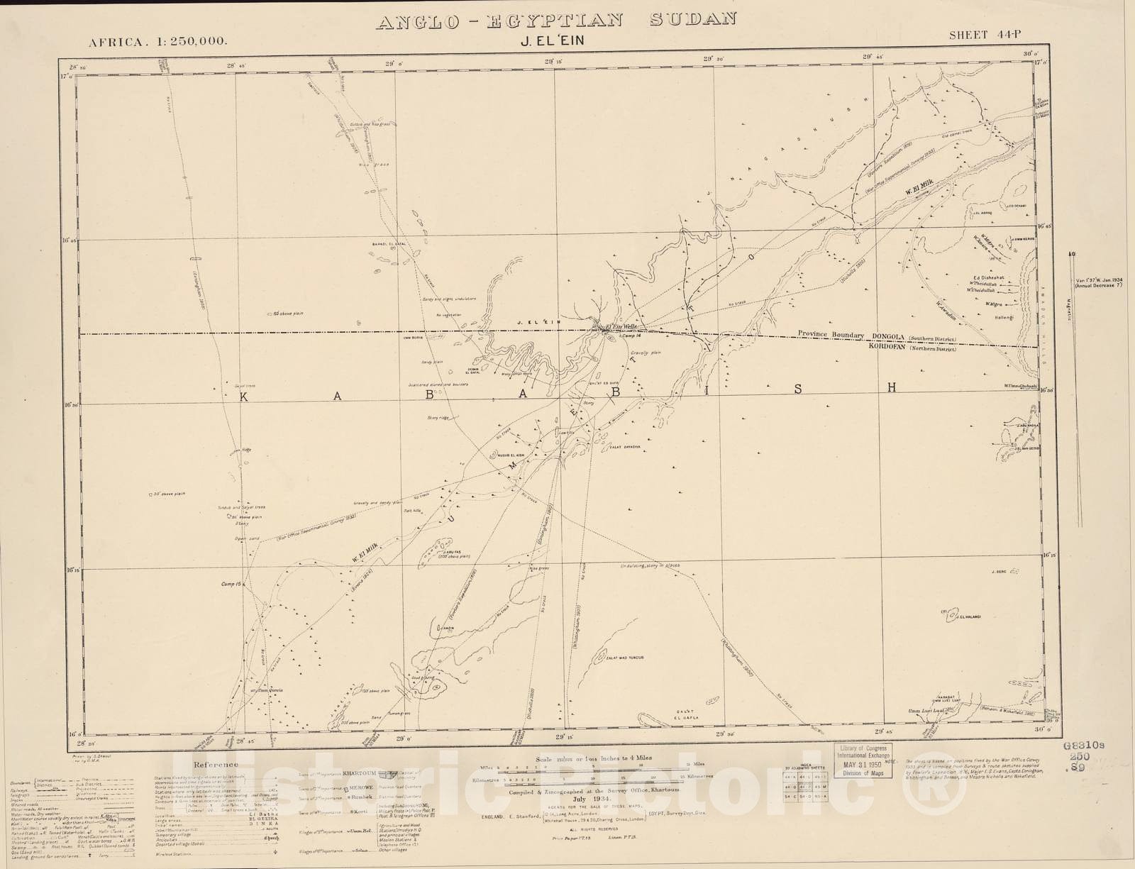 Historic 1909 Map - Sudan 1:250,000 - J. El'ein Sheet 44-P Jul 1934 - Anglo-Egyptian Sudan