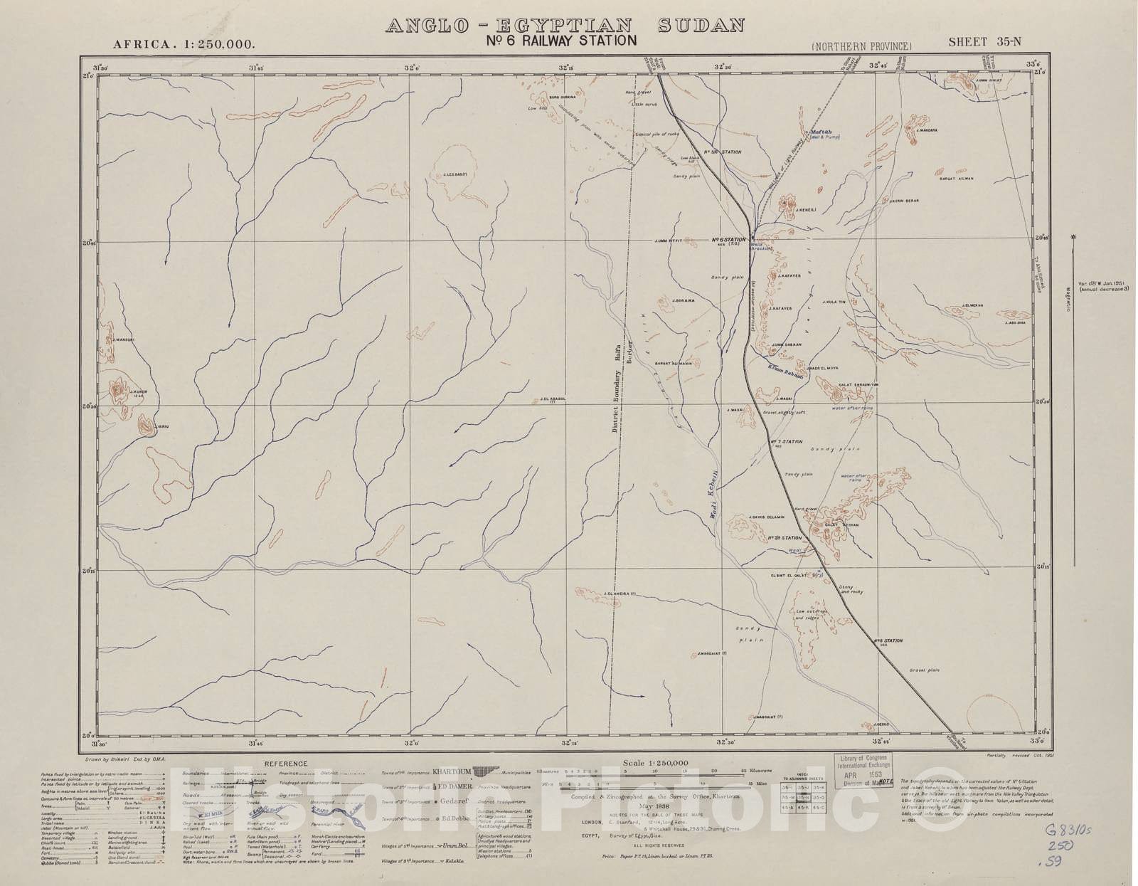 Historic 1909 Map - Sudan 1:250,000 - No. 6 Railway Station Sheet May 1938 - Anglo-Egyptian Sudan