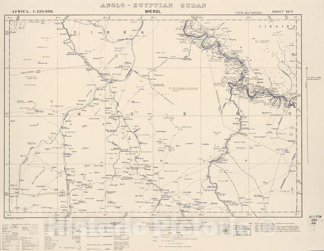 Historic 1909 Map - Sudan 1:250,000 - Nyerol Sheet 66-N Jun 1939 - Anglo-Egyptian Sudan 1