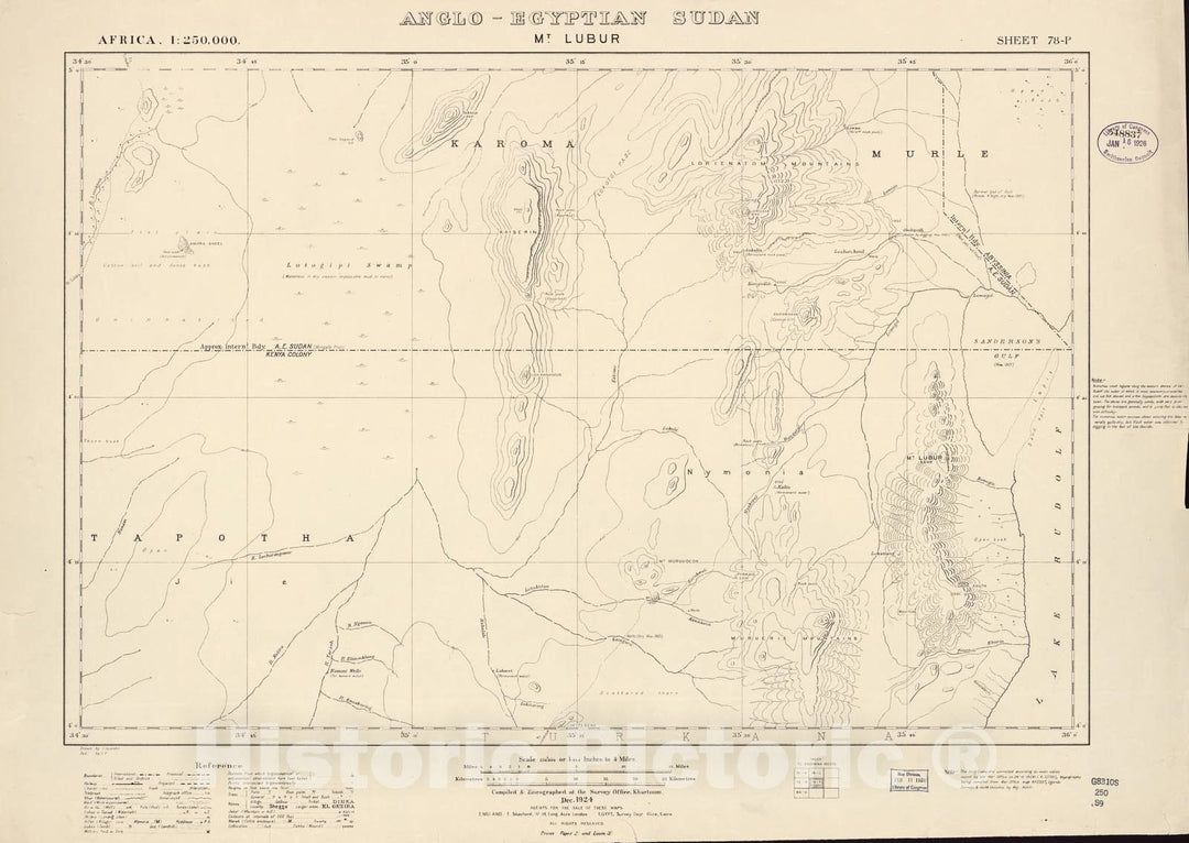 Historic 1909 Map - Sudan 1:250,000 - Mt Lubur Sheet 78-P Dec 1924 - Anglo-Egyptian Sudan