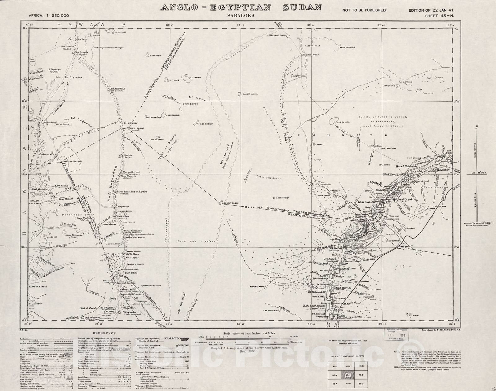 Historic 1909 Map - Sudan 1:250,000 - Sabaloka Sheet 45-N Nov 1933 - Anglo-Egyptian Sudan