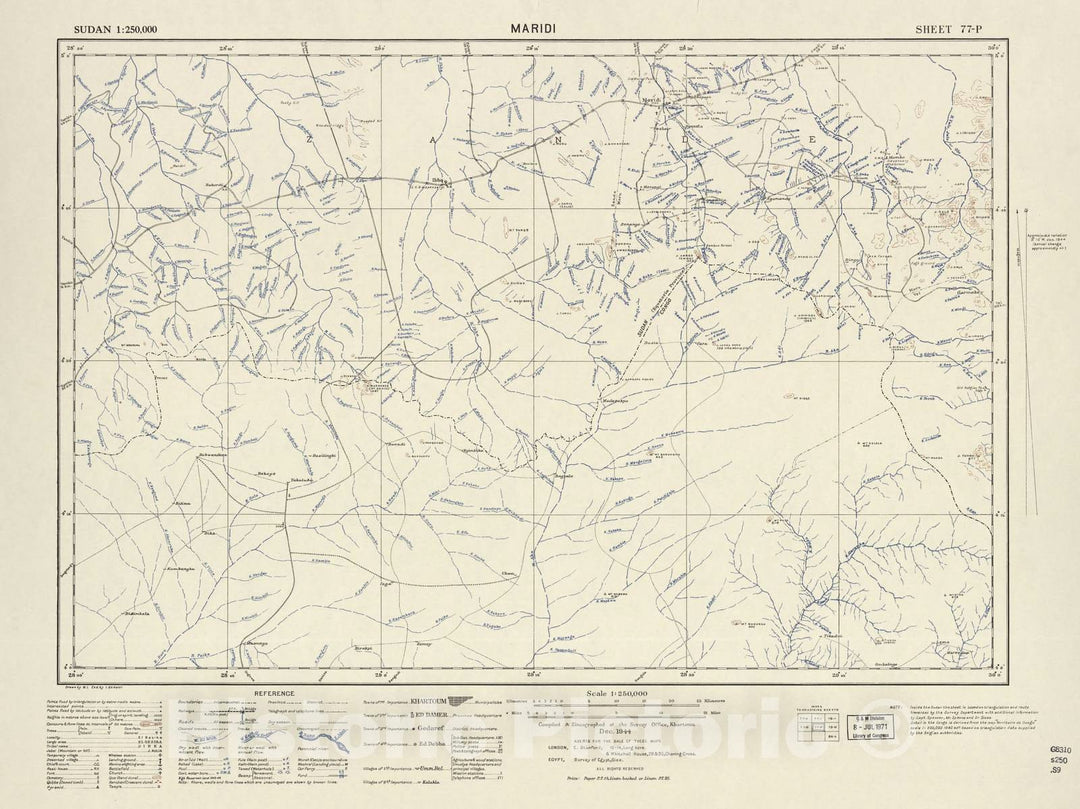 Historic 1909 Map - Sudan 1:250,000 - Maridi Sheet 77-P Dec 1944 - Anglo-Egyptian Sudan