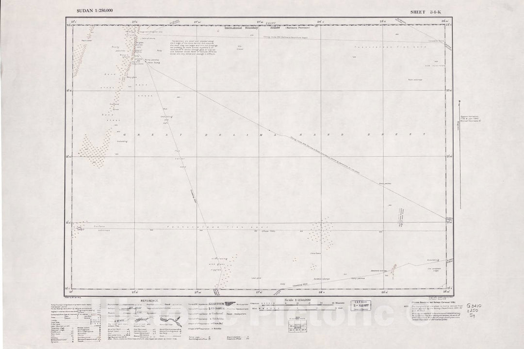 Historic 1909 Map - Sudan 1:250,000 - Great Selima Sand Sheet 34-K 1976 (no Month on map) - Anglo-Egyptian Sudan