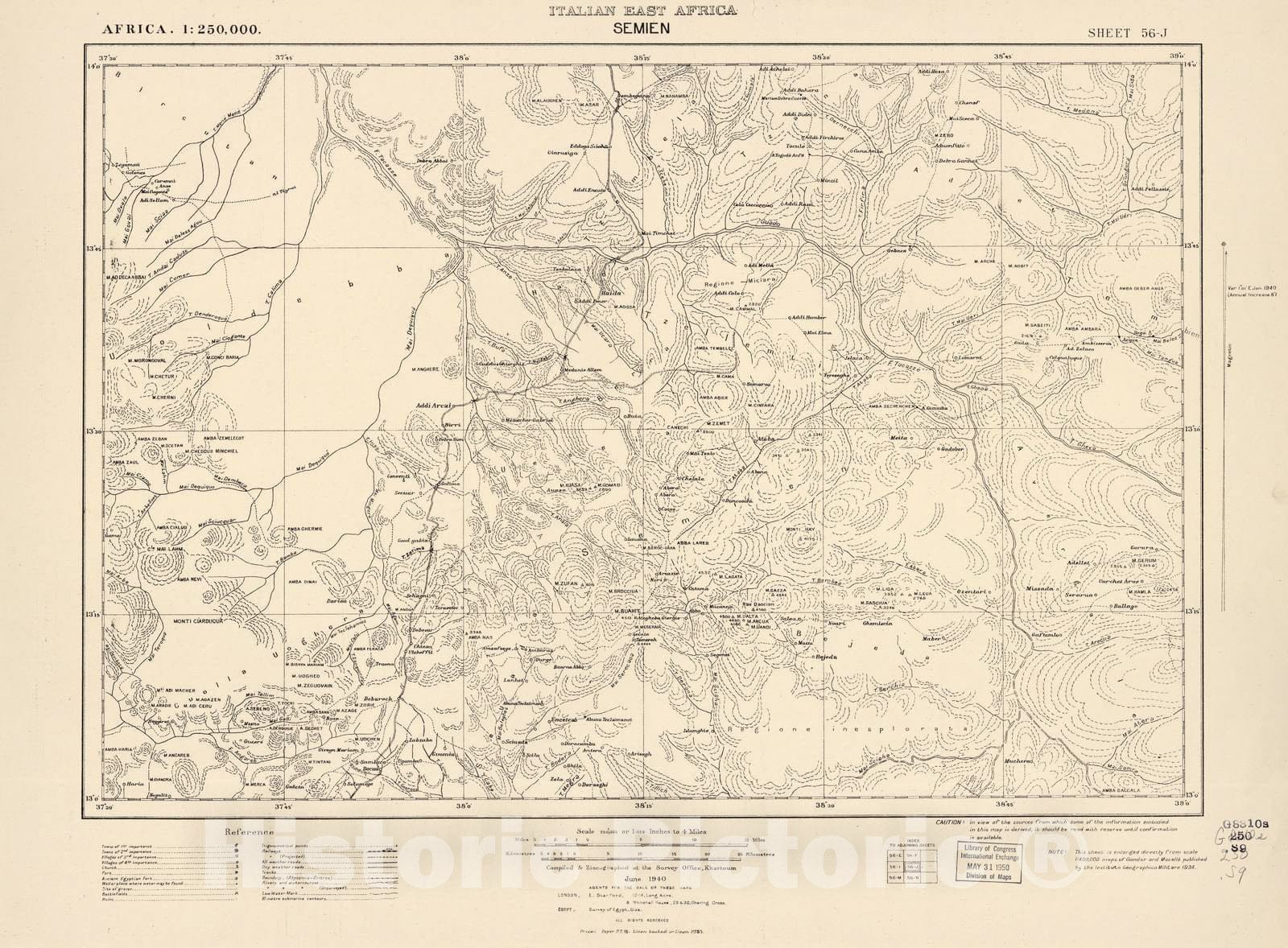 Historic 1909 Map - Sudan 1:250,000 - Semien Sheet 56-J Jun 1940 - Anglo-Egyptian Sudan