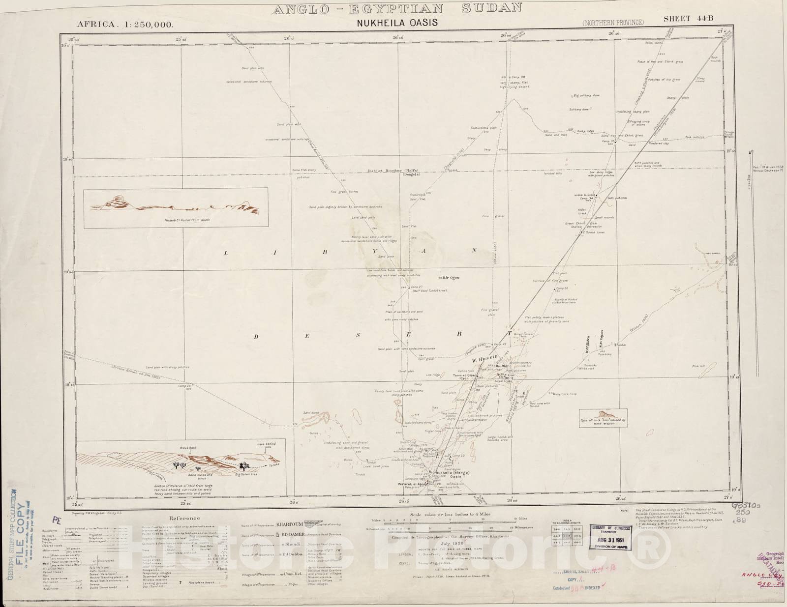 Historic 1909 Map - Sudan 1:250,000 - Nukheila Oasis Sheet 44-B Jul 1938 - Anglo-Egyptian Sudan