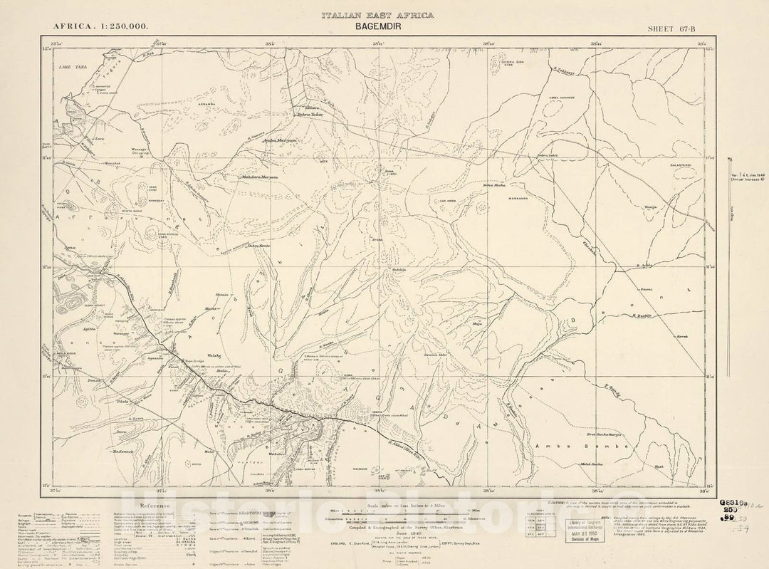 Historic 1909 Map - Sudan 1:250,000 - Bagemdir Sheet 67-B Jun 1940 - Anglo-Egyptian Sudan