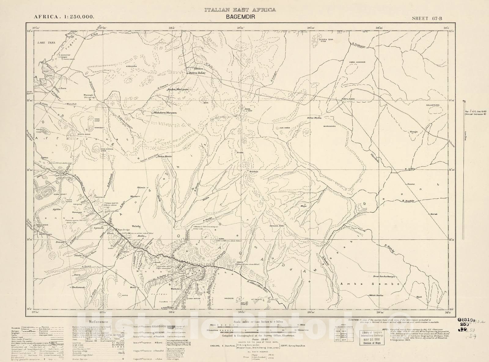 Historic 1909 Map - Sudan 1:250,000 - Bagemdir Sheet 67-B Jun 1940 - Anglo-Egyptian Sudan