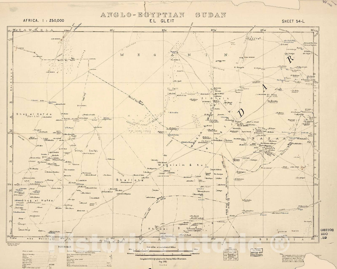 Historic 1909 Map - Sudan 1:250,000 - El Gleit Sheet 54-L Sep 1915 - Anglo-Egyptian Sudan