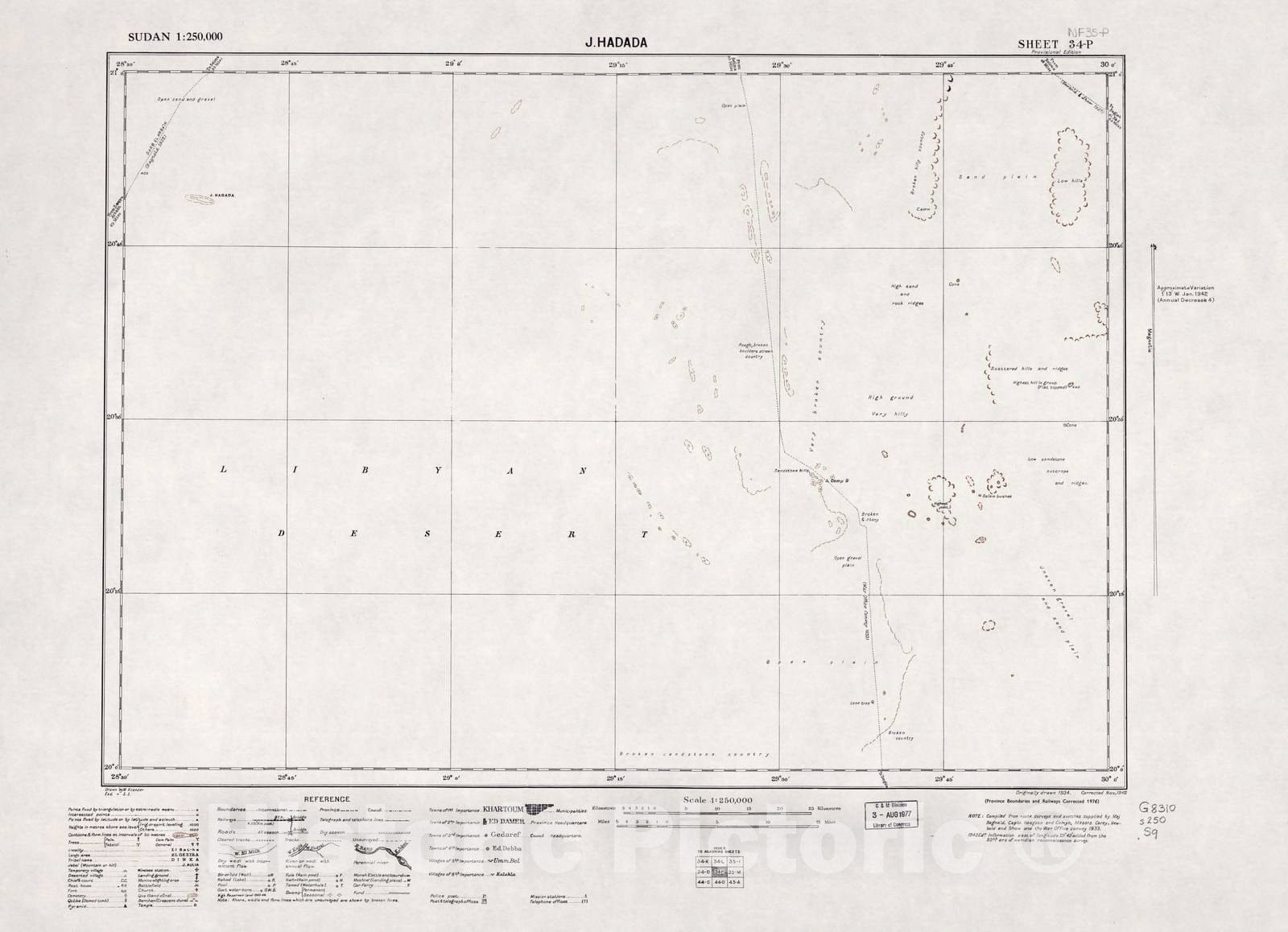 Historic 1909 Map - Sudan 1:250,000 - J. Hadada Sheet 34-P 1976 - Anglo-Egyptian Sudan