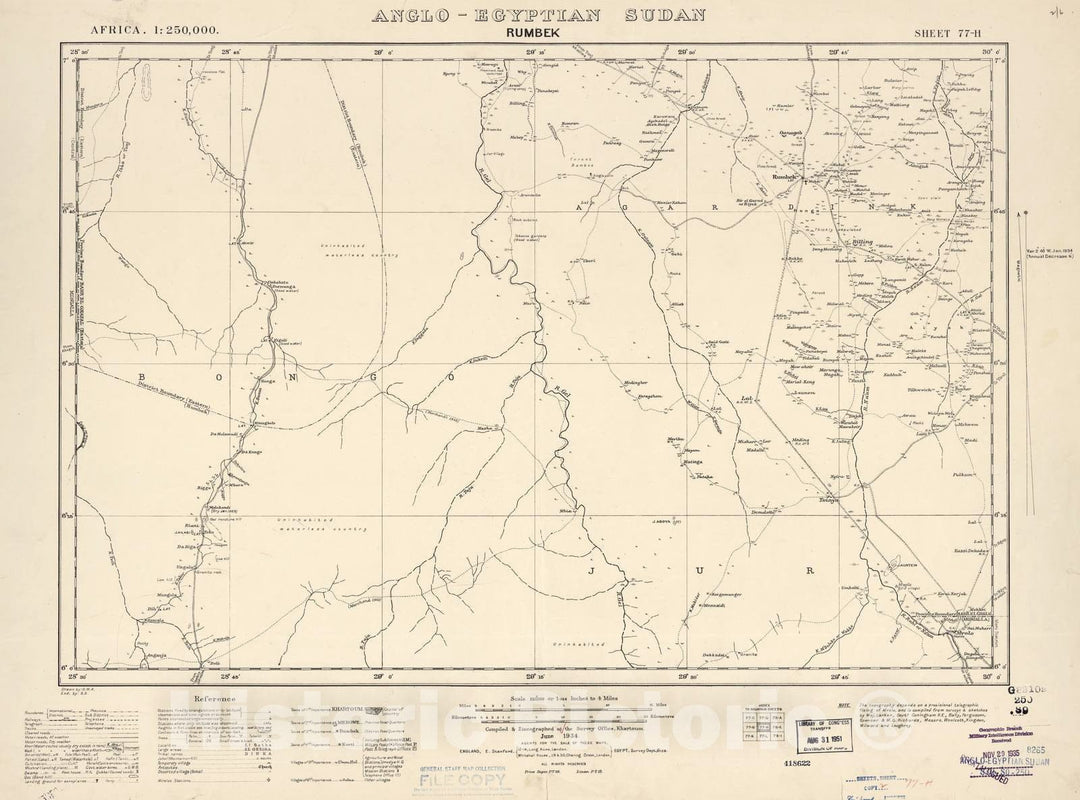 Historic 1909 Map - Sudan 1:250,000 - Rumbek Sheet 77-H Jun 1934 - Anglo-Egyptian Sudan