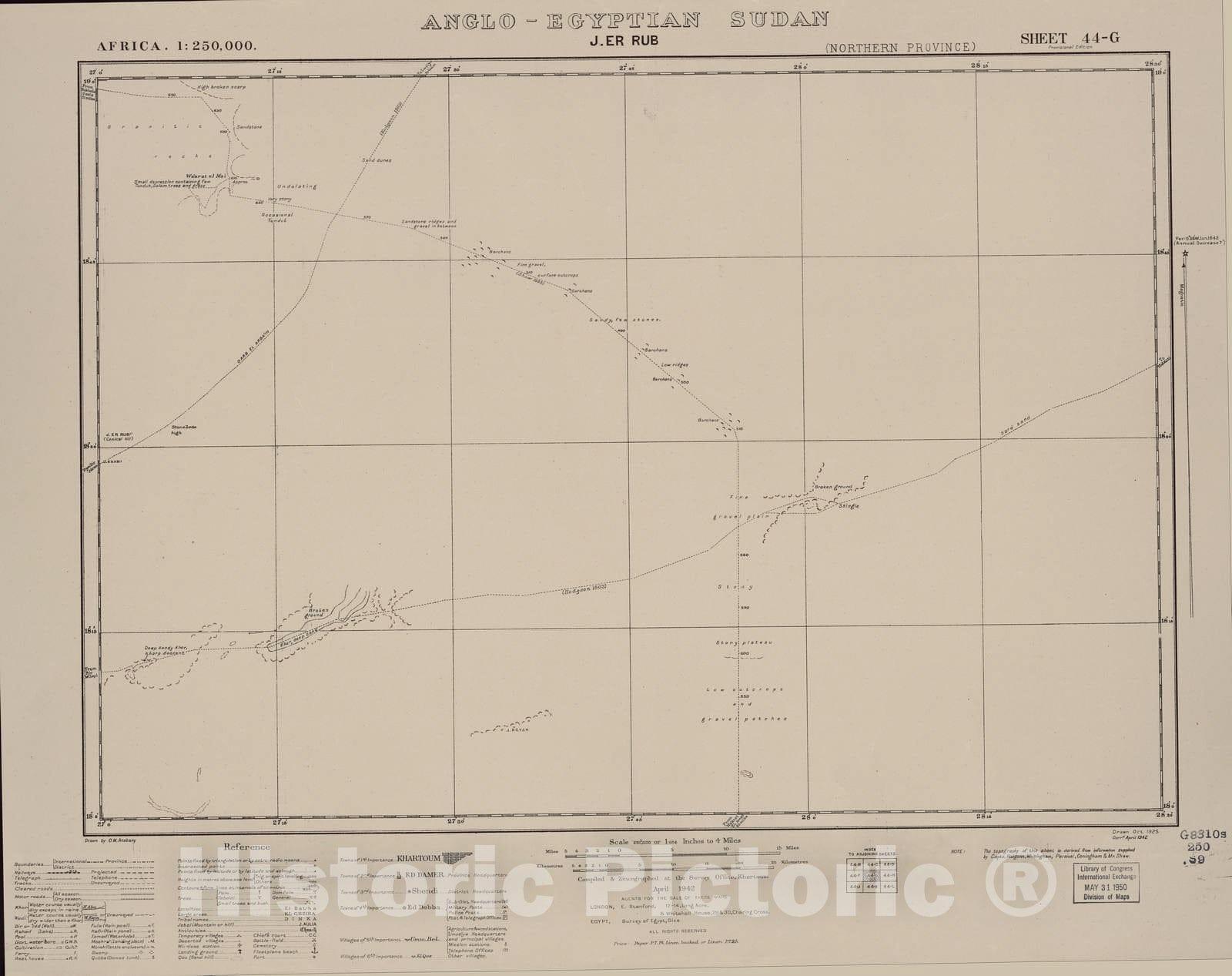 Historic 1909 Map - Sudan 1:250,000 - J. Er Rub Sheet 44-G Apr 1942 - Anglo-Egyptian Sudan