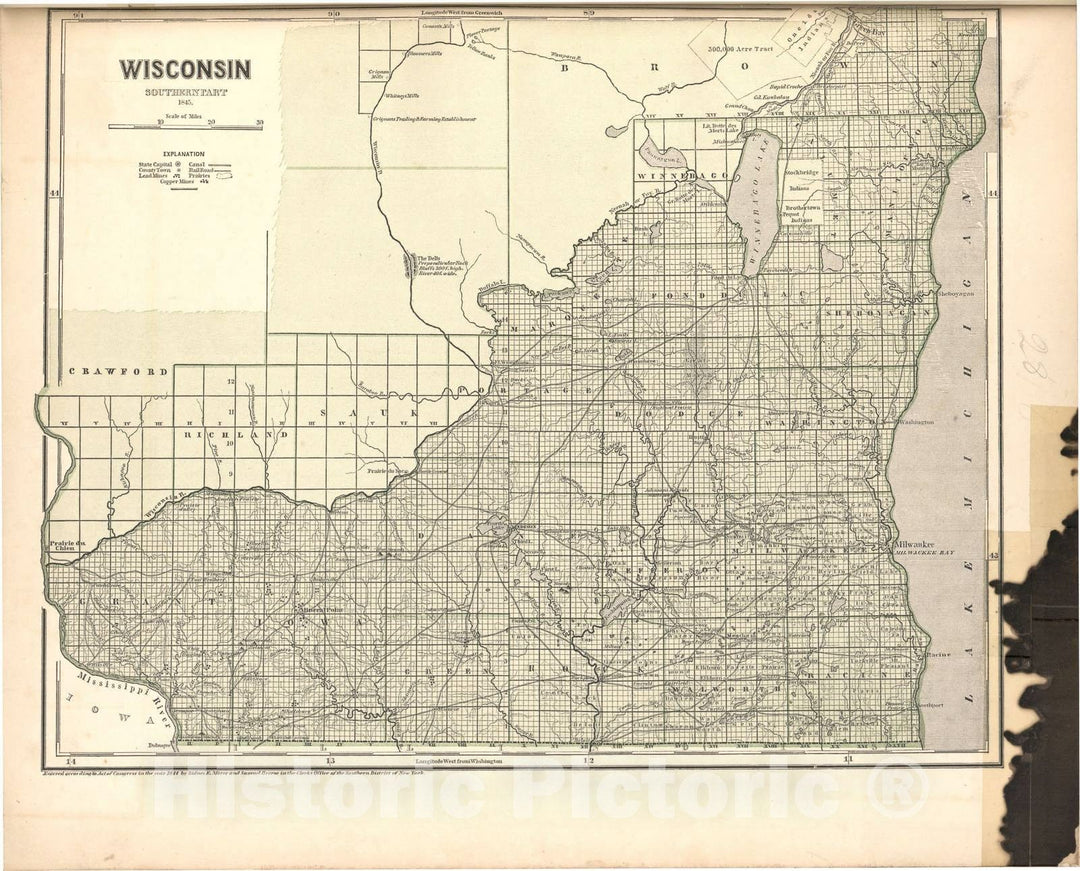 Historic 1842 Map - Morse's North American Atlas. - Wisconsin - Morse's cerographic maps