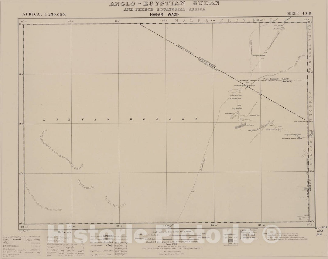 Historic 1909 Map - Sudan 1:250,000 - Hagar Waqif 43-D Jun 1928 - Anglo-Egyptian Sudan