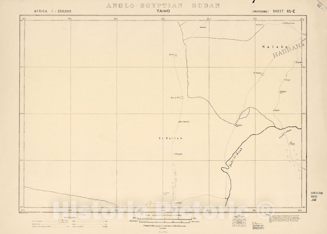 Historic 1909 Map - Sudan 1:250,000 - Taimo Sheet 65-E Jan 1916 - Anglo-Egyptian Sudan