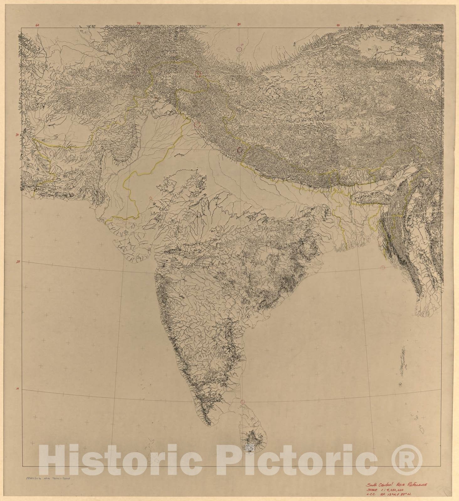 Historic Map - CIA Terrain Board Collection - South Central Asia - Shaded Relief