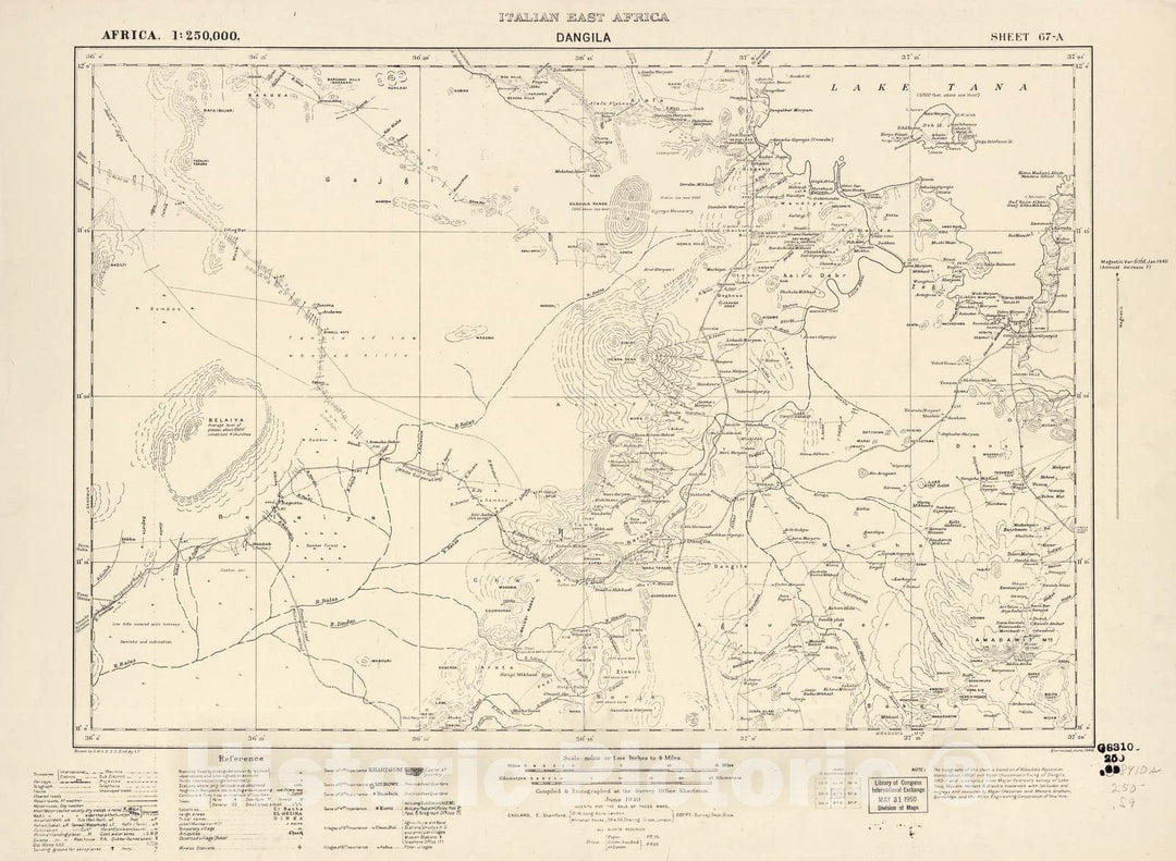 Historic 1909 Map - Sudan 1:250,000 - Dangila Sheet 67-A Jun 1940 - Anglo-Egyptian Sudan