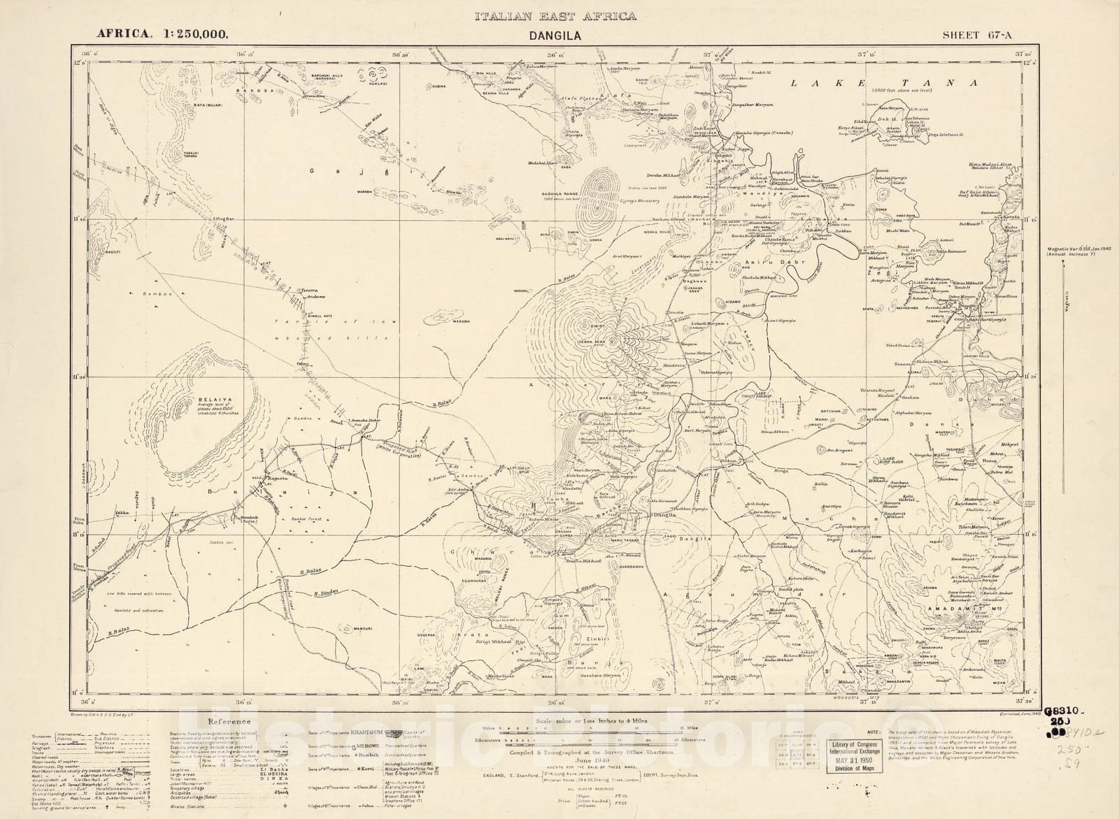 Historic 1909 Map - Sudan 1:250,000 - Dangila Sheet 67-A Jun 1940 - Anglo-Egyptian Sudan