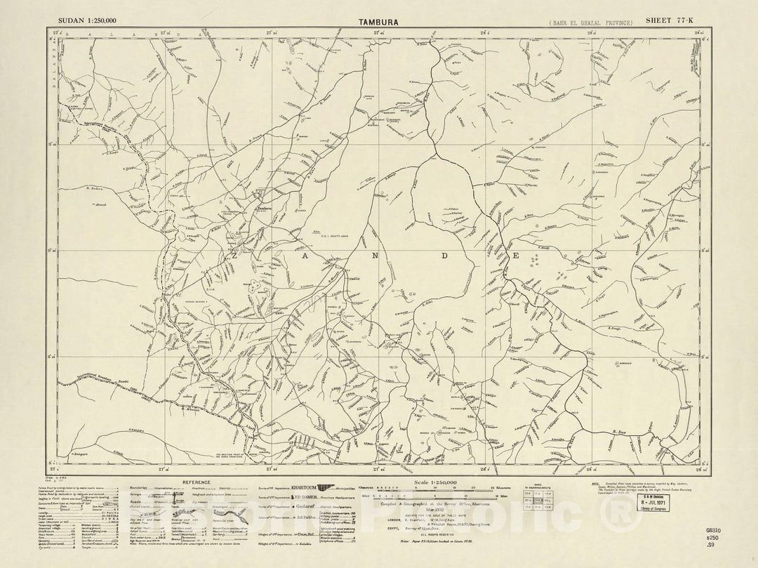 Historic 1909 Map - Sudan 1:250,000 - Tambura Sheet 77-K Mar 1932 - Anglo-Egyptian Sudan