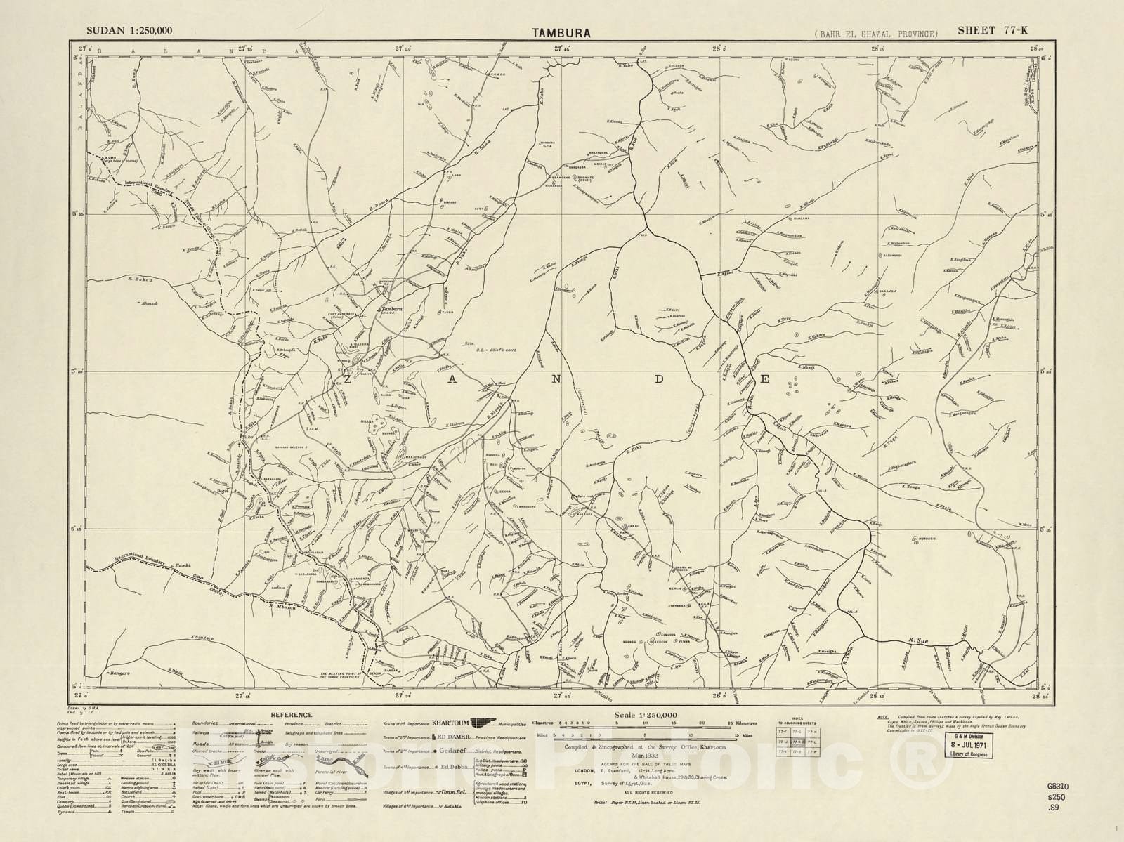 Historic 1909 Map - Sudan 1:250,000 - Tambura Sheet 77-K Mar 1932 - Anglo-Egyptian Sudan