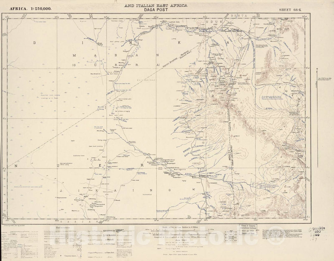 Historic 1909 Map - Sudan 1:250,000 - Daga Post Sheet 66-K Jun 1940 - Anglo-Egyptian Sudan