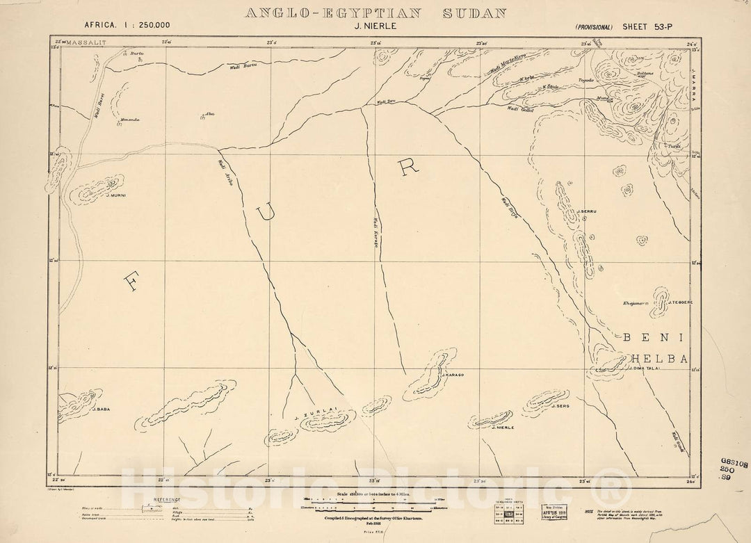 Historic 1909 Map - Sudan 1:250,000 - J. Nierle Sheet 53-P Feb 1916 - Anglo-Egyptian Sudan