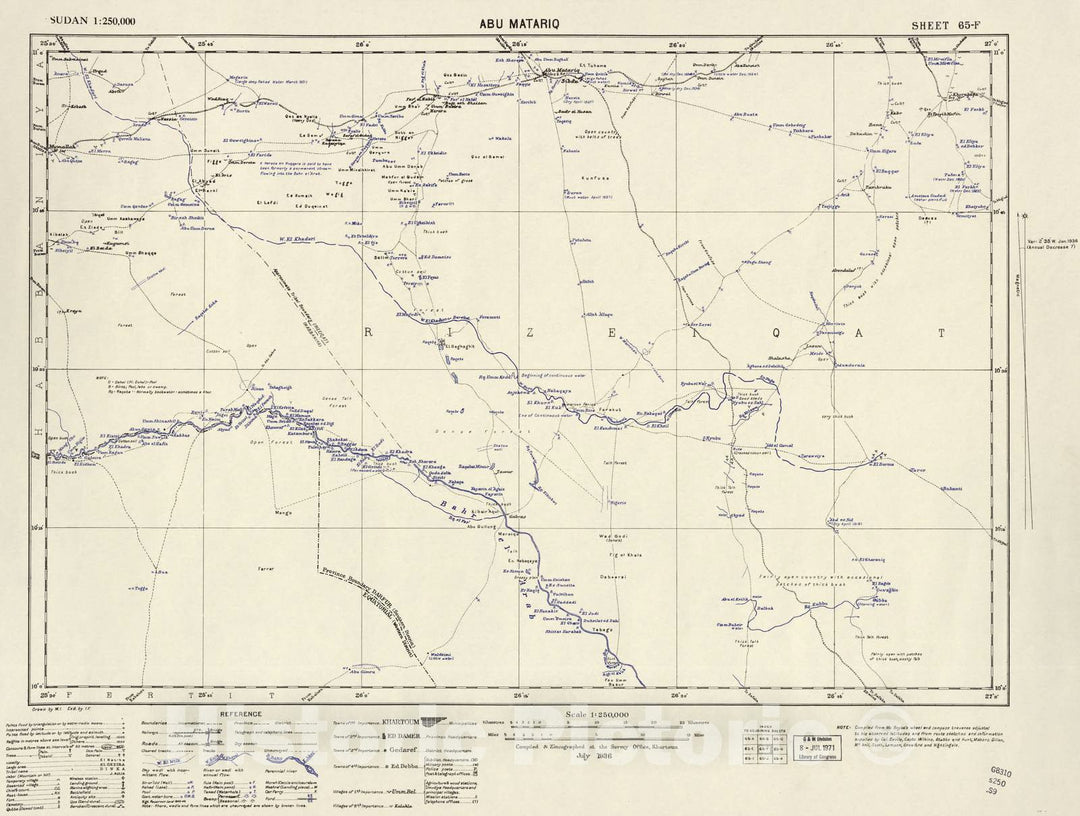 Historic 1909 Map - Sudan 1:250,000 - Abu Matariq Sheet 65-F Jul 1936 - Anglo-Egyptian Sudan 2