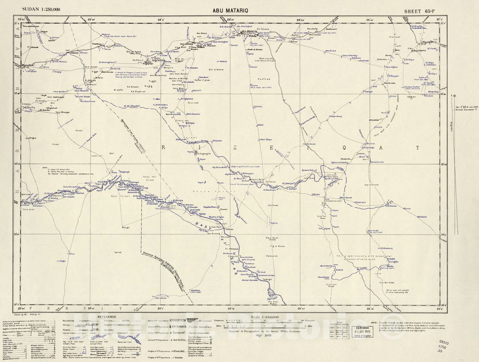 Historic 1909 Map - Sudan 1:250,000 - Abu Matariq Sheet 65-F Jul 1936 - Anglo-Egyptian Sudan 2