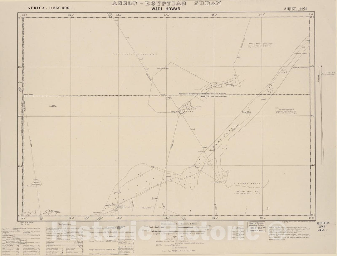 Historic 1909 Map - Sudan 1:250,000 - Wadi Howar Sheet 44-M Apr 1942 - Anglo-Egyptian Sudan