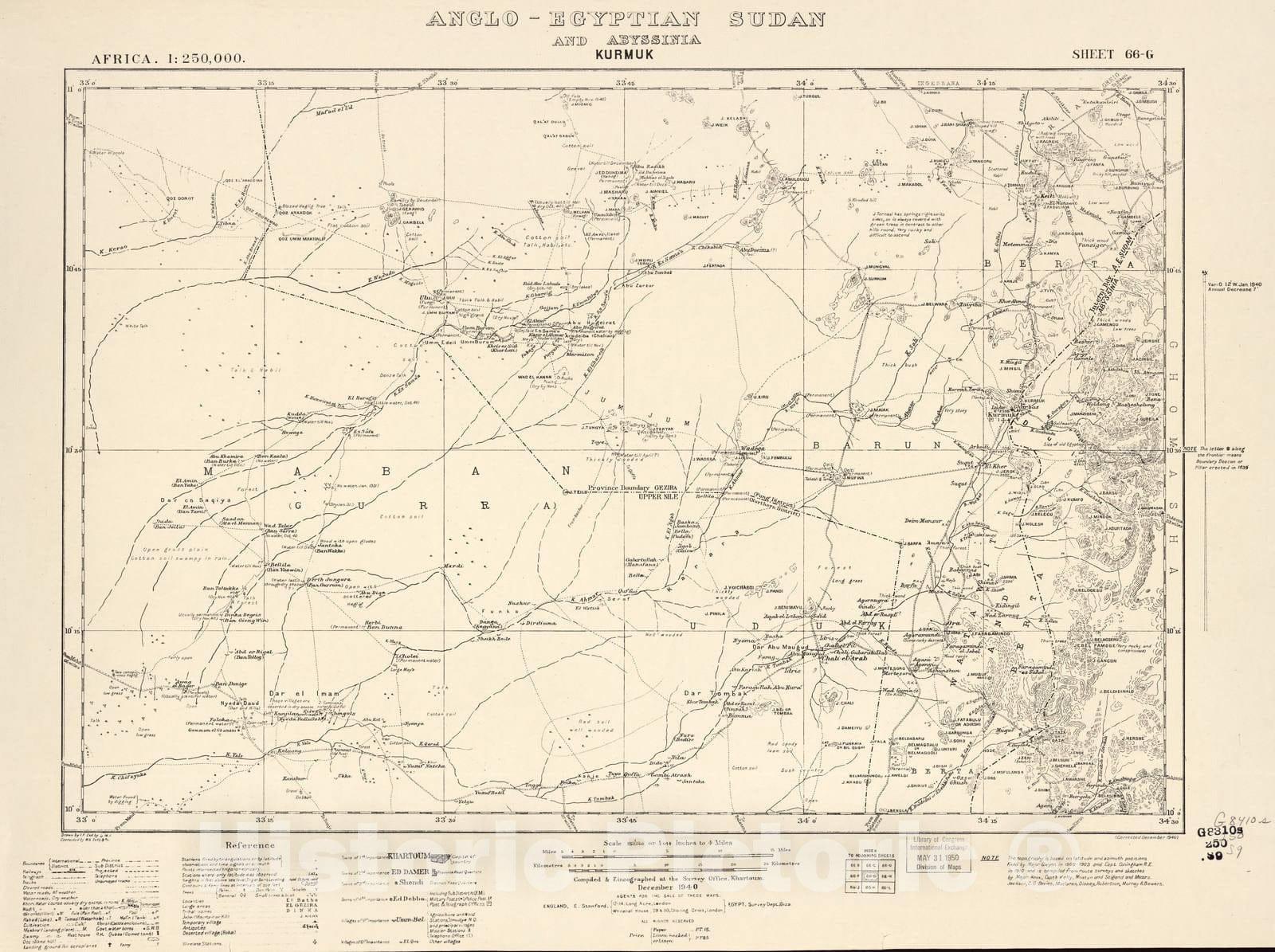 Historic 1909 Map - Sudan 1:250,000 - Kurmuk Sheet 66-G Dec 1940 - Anglo-Egyptian Sudan