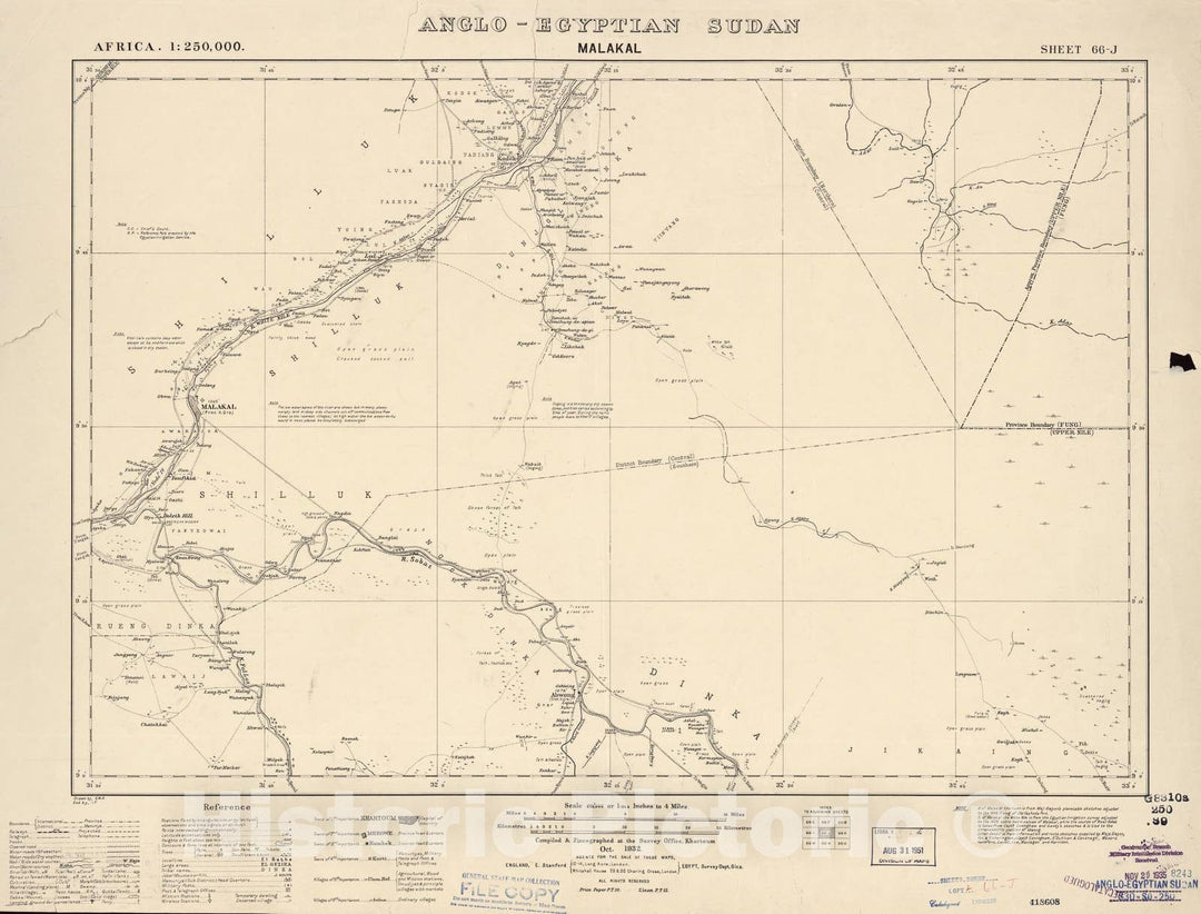 Historic 1909 Map - Sudan 1:250,000 - Malakal Sheet 66-J Oct 1932 - Anglo-Egyptian Sudan