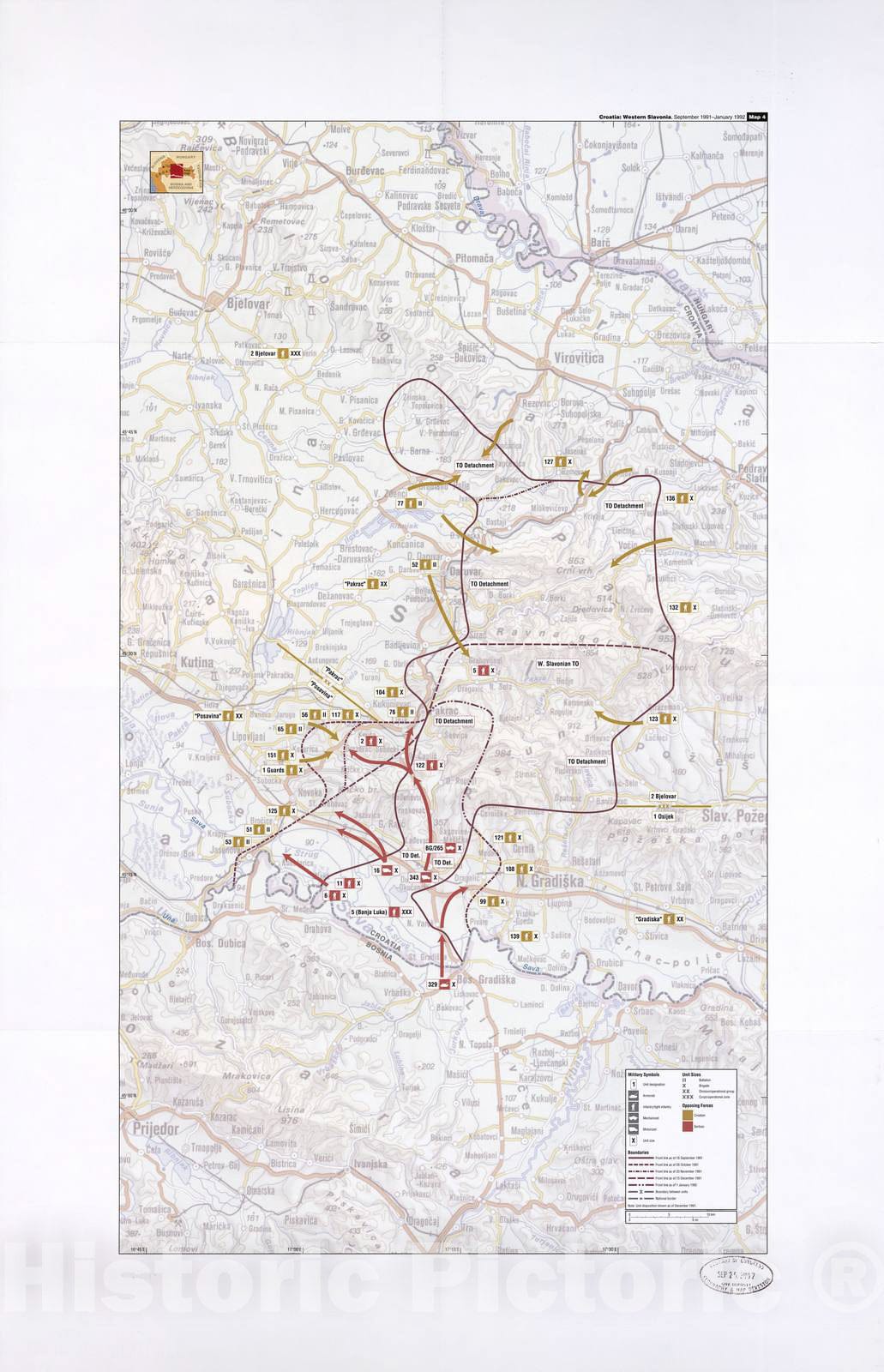 Historic 2002 Map - Balkan battlegrounds - Croatia: Western Slavonia. September 1991-January 1992