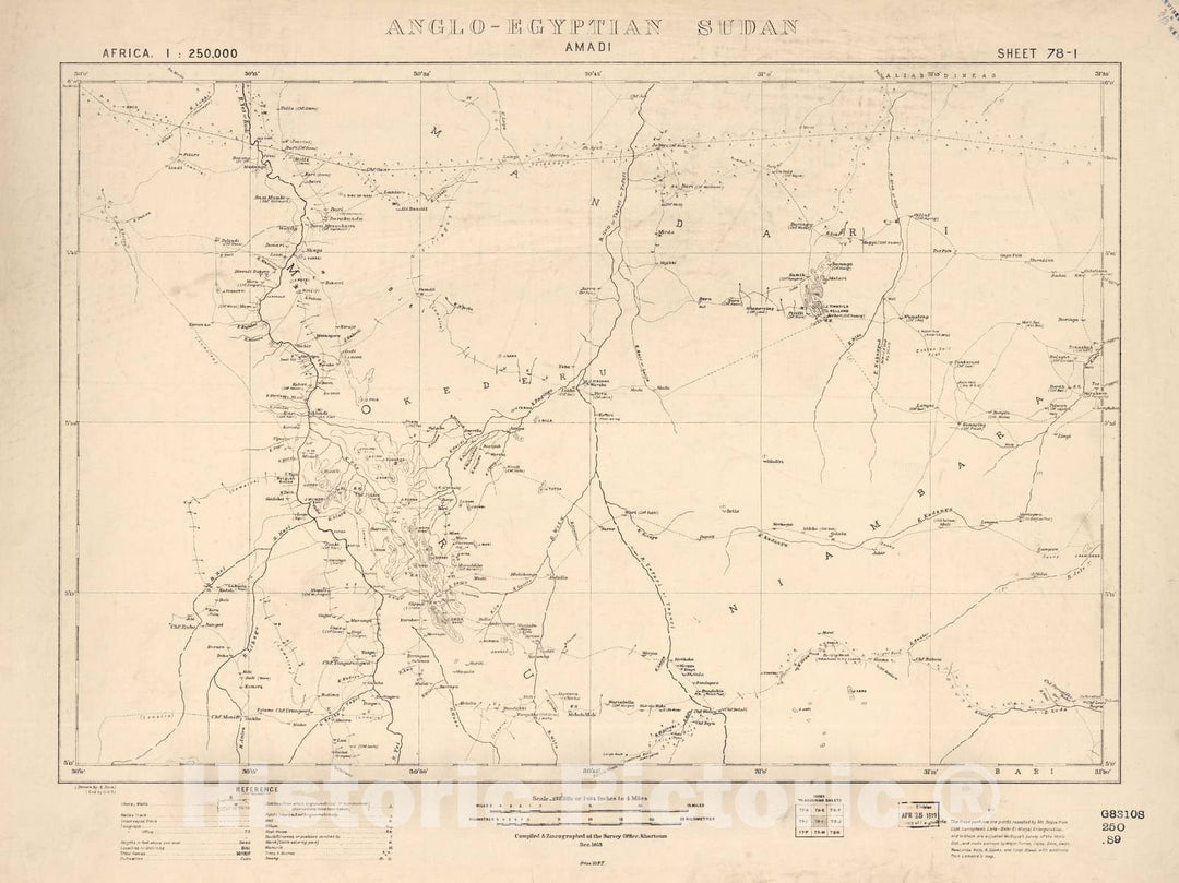 Historic 1909 Map - Sudan 1:250,000 - Amadi Sheet 78-I Dec 1913 - Anglo-Egyptian Sudan