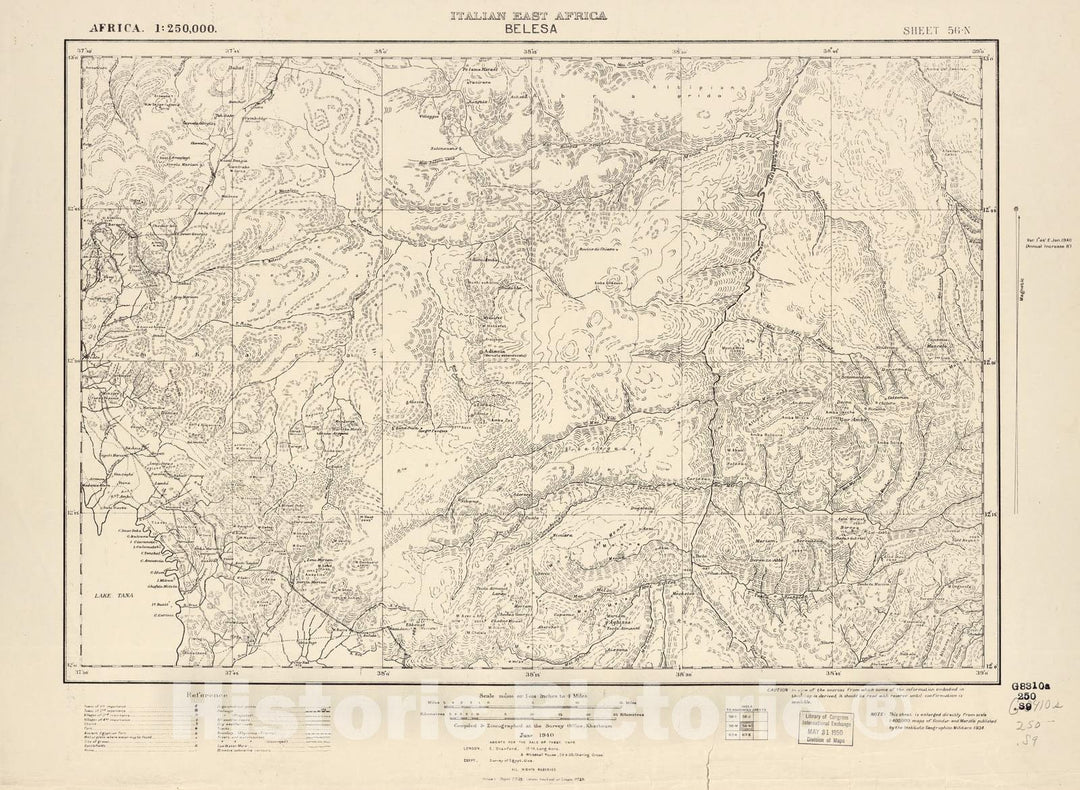 Historic 1909 Map - Sudan 1:250,000 - Belesa Sheet 56-N Jun 1940 - Anglo-Egyptian Sudan