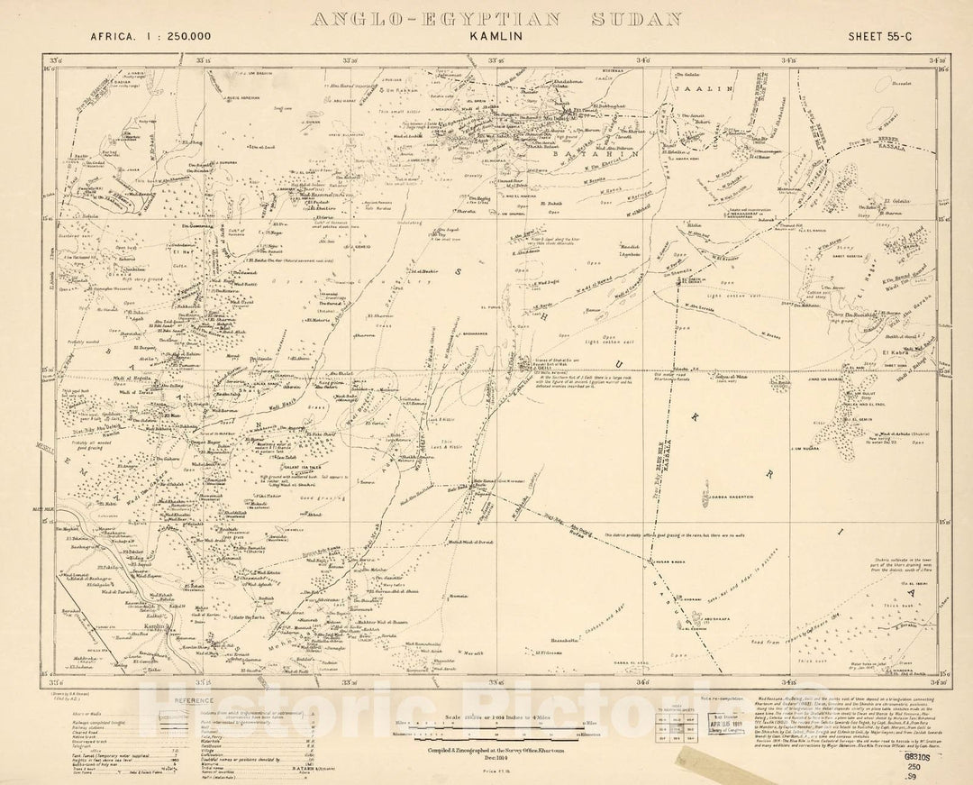 Historic 1909 Map - Sudan 1:250,000 - Kamlin Sheet 55-C Dec 1914 - Anglo-Egyptian Sudan