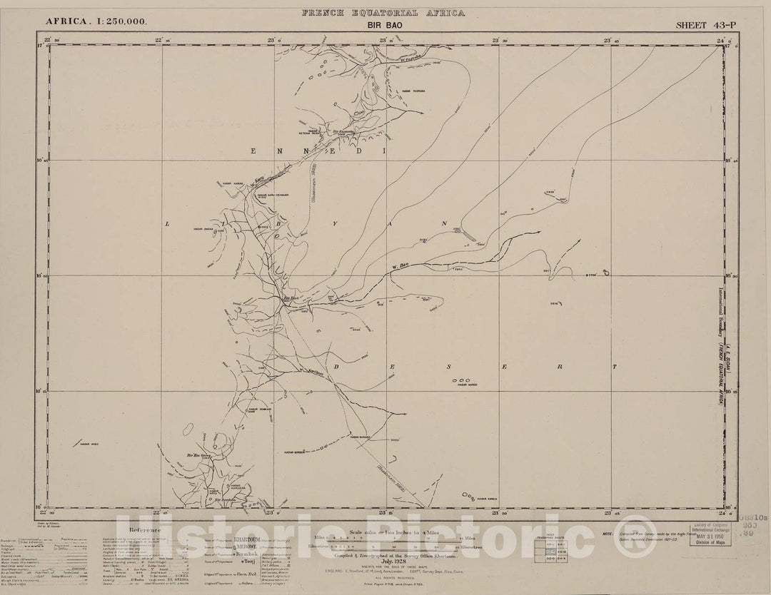 Historic 1909 Map - Sudan 1:250,000 - Bir Bao Sheet 43-F Jul 1928 - Anglo-Egyptian Sudan