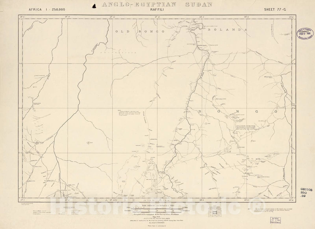 Historic 1909 Map - Sudan 1:250,000 - Raffili Sheet 77-G May 1921 - Anglo-Egyptian Sudan