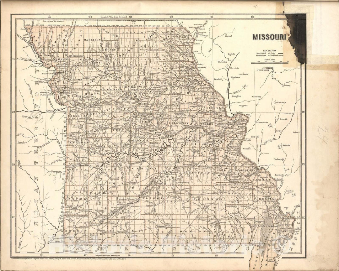 Historic 1842 Map - Morse's North American Atlas. - Missouri - Morse's cerographic maps