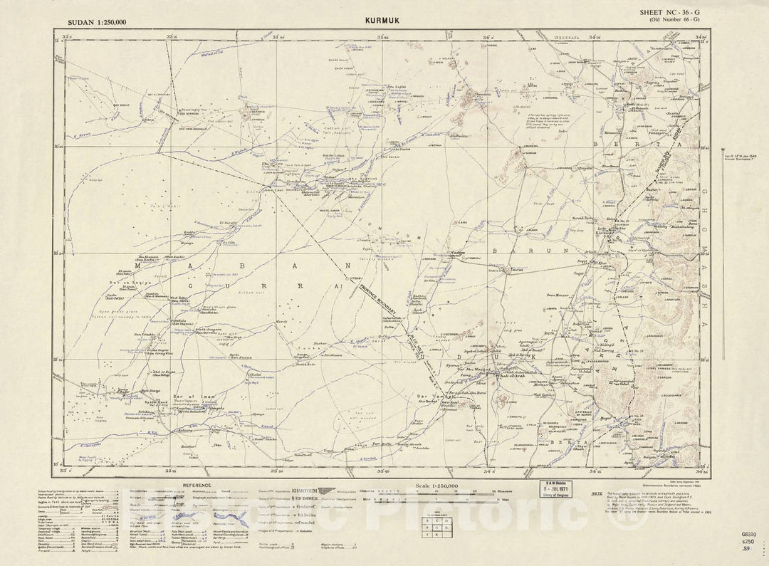 Historic 1909 Map - Sudan 1:250,000 - Kurmuk Sheet NC-36-G (Old Number 66-G; No Month) 1966 - Anglo-Egyptian Sudan